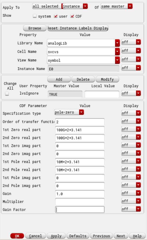 how to use svcvs source in cadence to define pole zeros