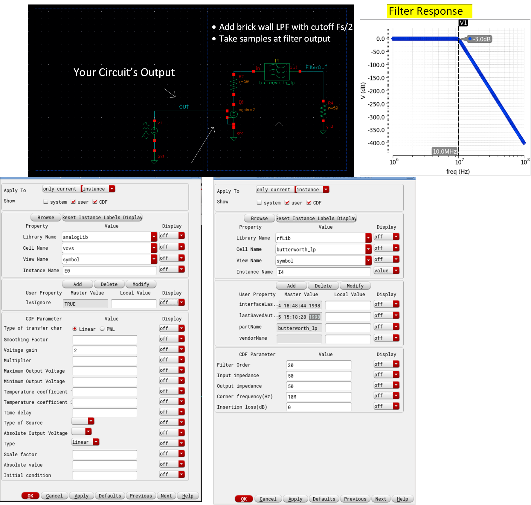 setup up ideal brick wall low pass filter