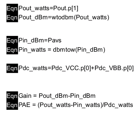 PAE, Gain and Pout equations in keysigth advance design system